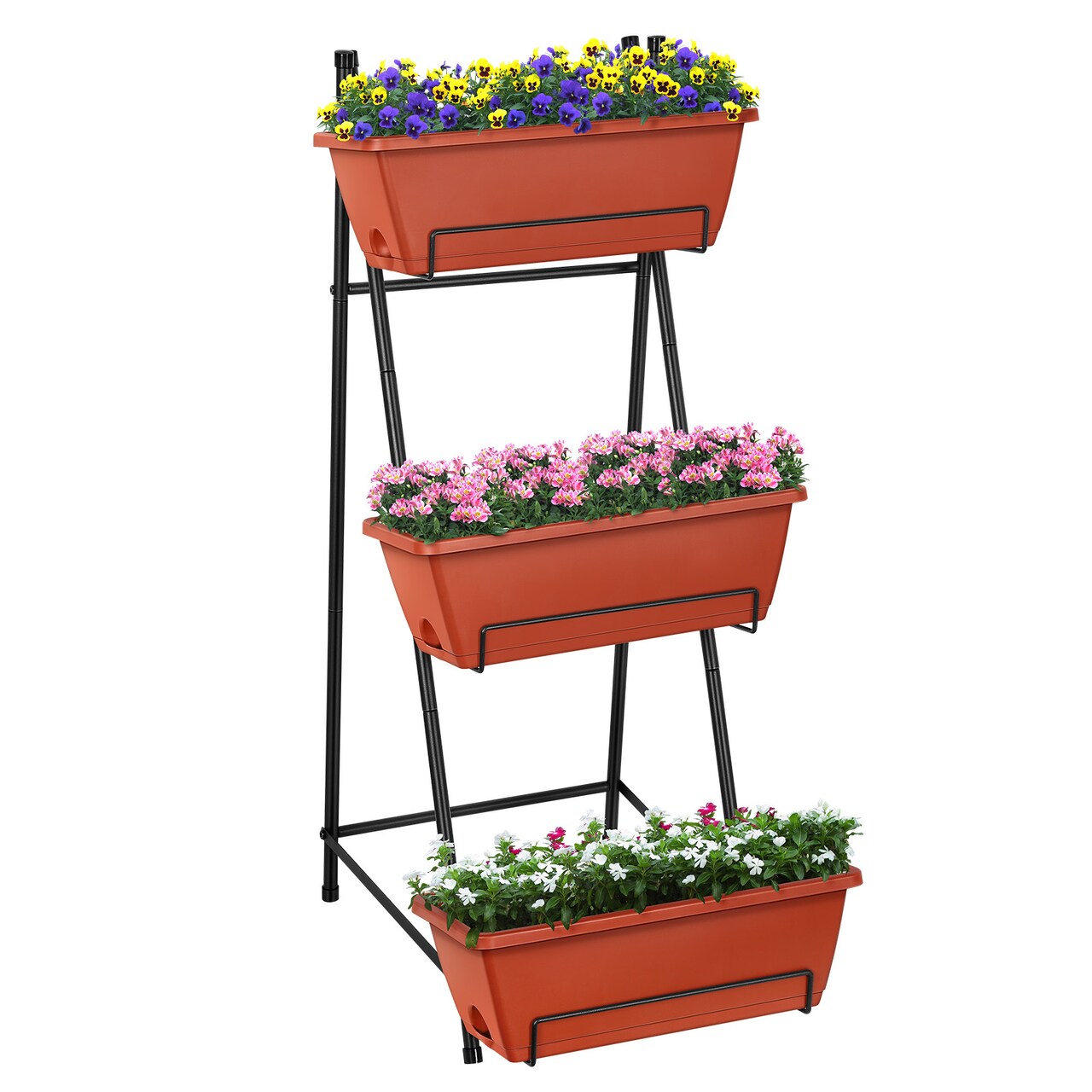Vertical Raised Garden Bed Outdoor 3 Tiered Garden Planters Standing Elevated Planter Box with Drainage Holes for Plants Herbs Flowers Vegetables Brick